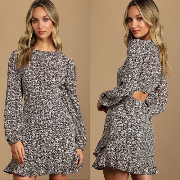Lulus Dresses & Skirts - Lulu’s How Your Garden Grows Black Floral Print Long Sleeve Mini Dress